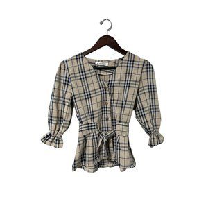 Women's Plaid Blouse, Baby Doll - Size S